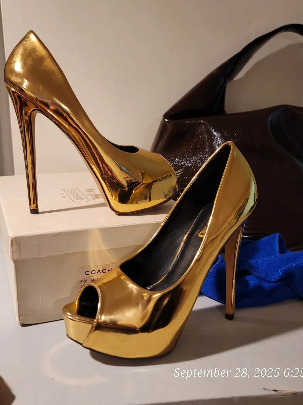 Liliana Gold Metallic Peep-Toe High Heels - Women